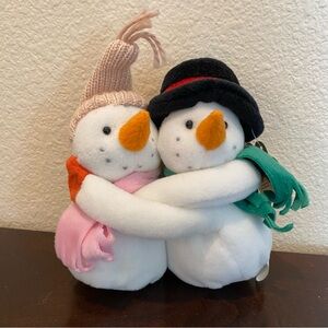 VTG 2000 CHRISTMAS JERRI & TERRI SNOWMAN HUGGING PLUSH BEAN BAG TOYS 6" W/TAGS